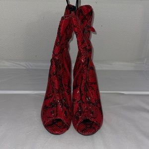 Snakeskin Open Toe Bootie